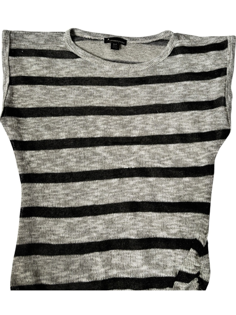 Twenty One Gray Black Striped Knit Top Small Cap Sleeve Casual - Picture 6 of 13
